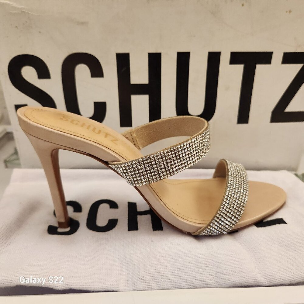 SCHUTZ Womens Beige Double Band Beatriz Toe Stiletto Slip On Leather Sandals 5.5